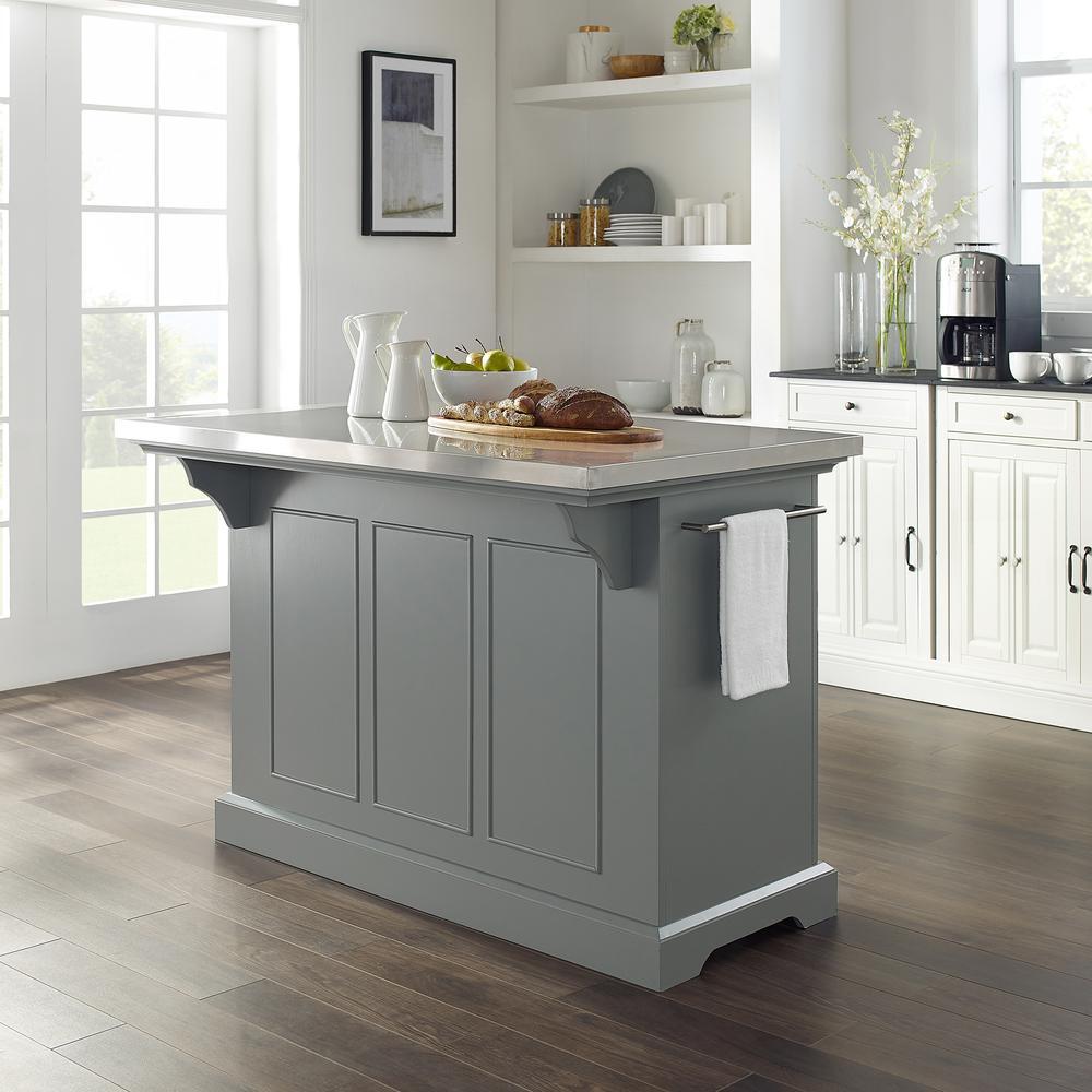 Julia Kitchen Island Gray/Stainless Steel. Picture 4