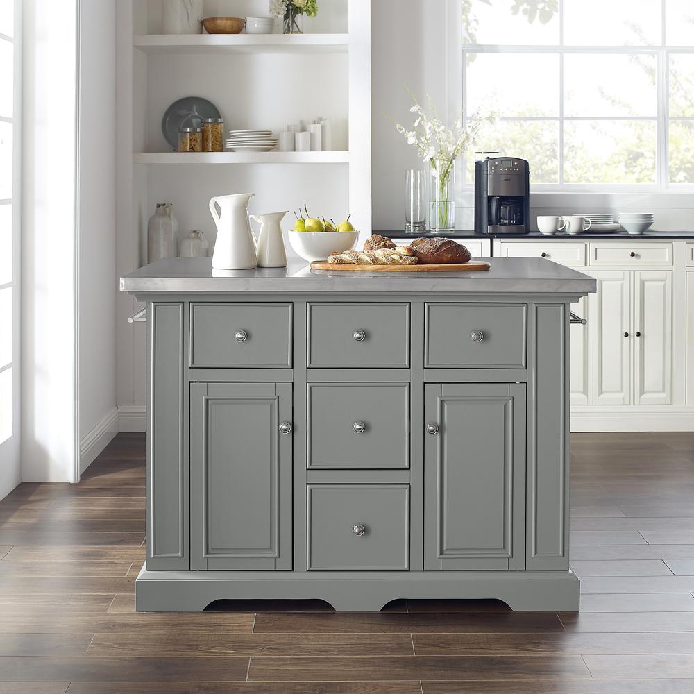 Julia Kitchen Island Gray/Stainless Steel. Picture 5