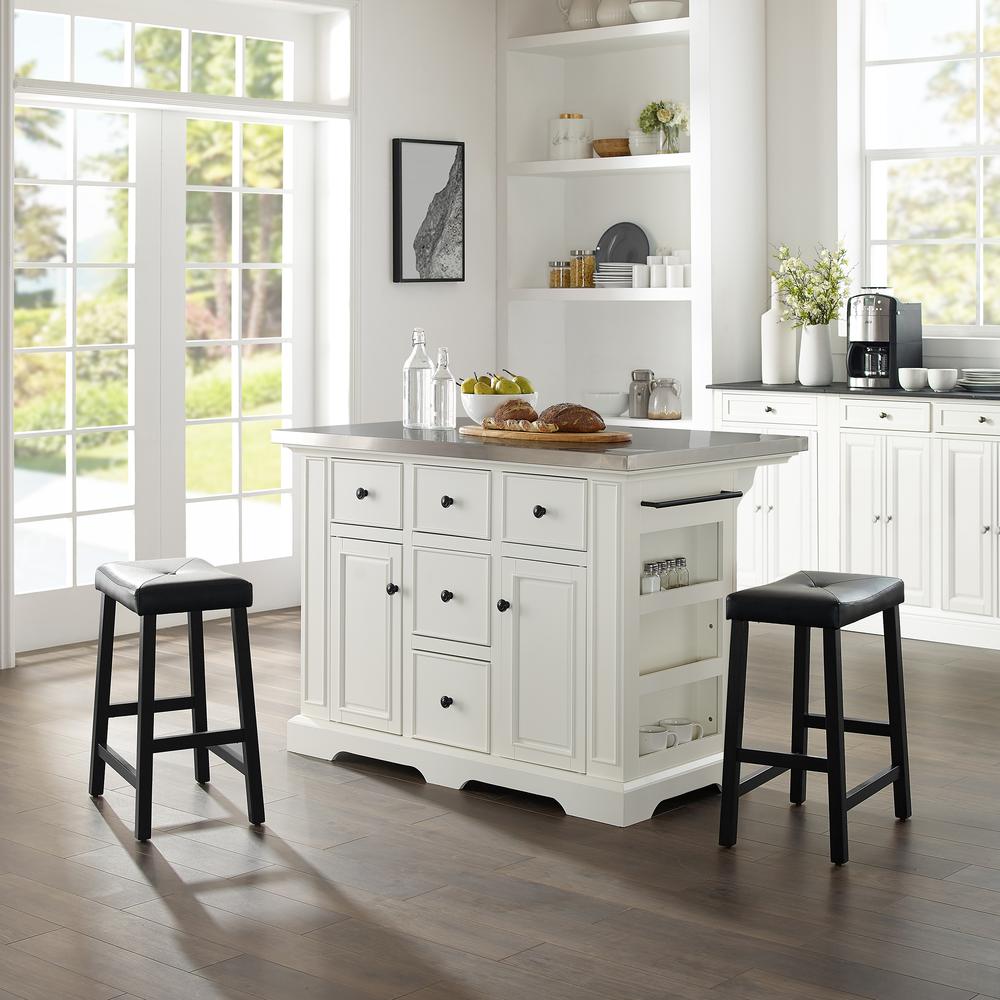 Julia Stainless Steel Top Island W/Uph Saddle Stools. Picture 3