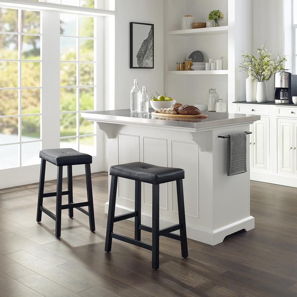 Julia Stainless Steel Top Island W/Uph Saddle Stools. Picture 4