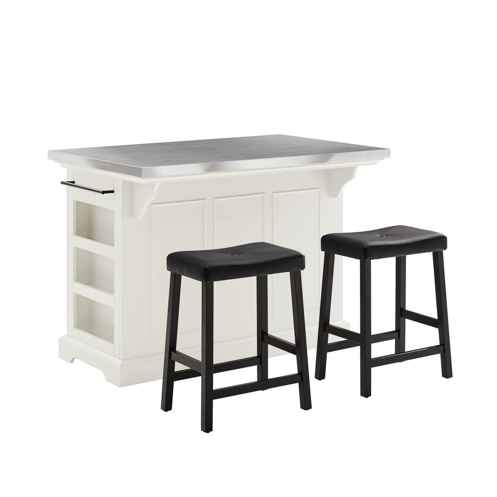Julia Stainless Steel Top Island W/Uph Saddle Stools. Picture 1