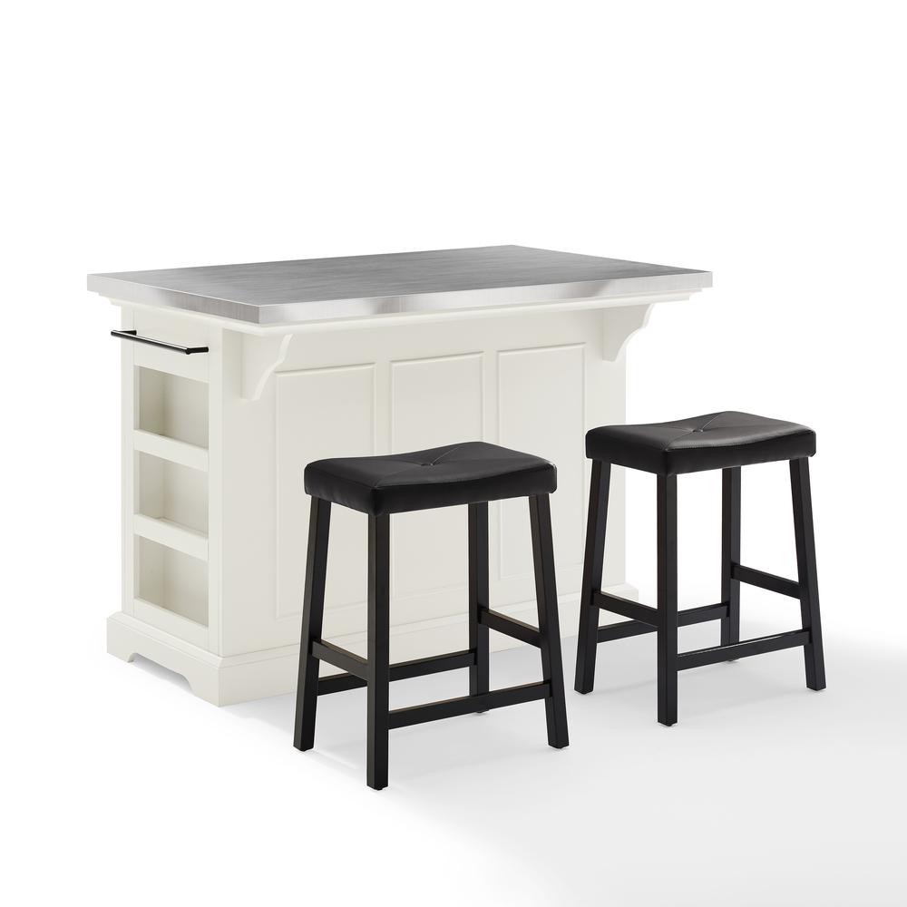 Julia Stainless Steel Top Island W/Uph Saddle Stools. Picture 2