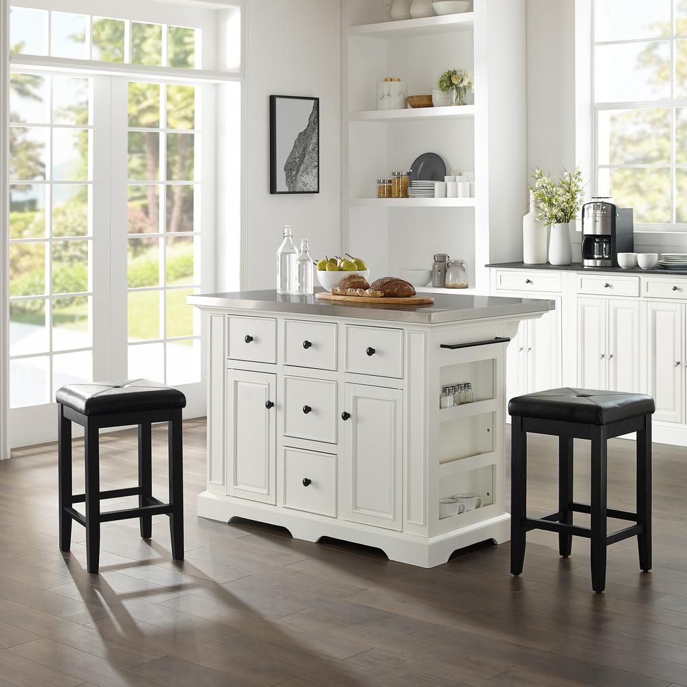 Julia Stainless Steel Top Island W/Uph Square Stools. Picture 3