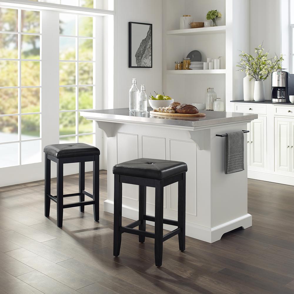 Julia Stainless Steel Top Island W/Uph Square Stools. Picture 4