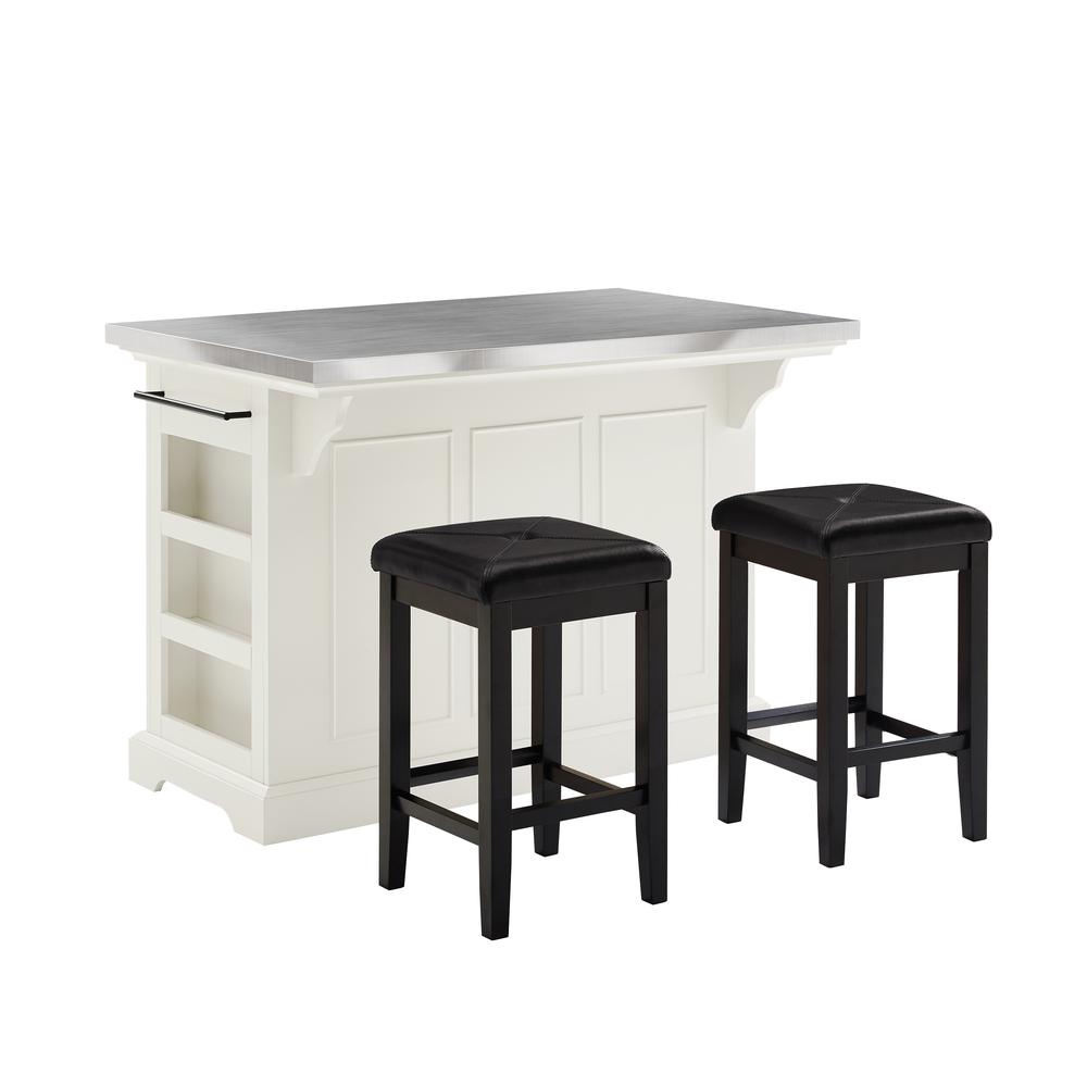 Julia Stainless Steel Top Island W/Uph Square Stools. Picture 1