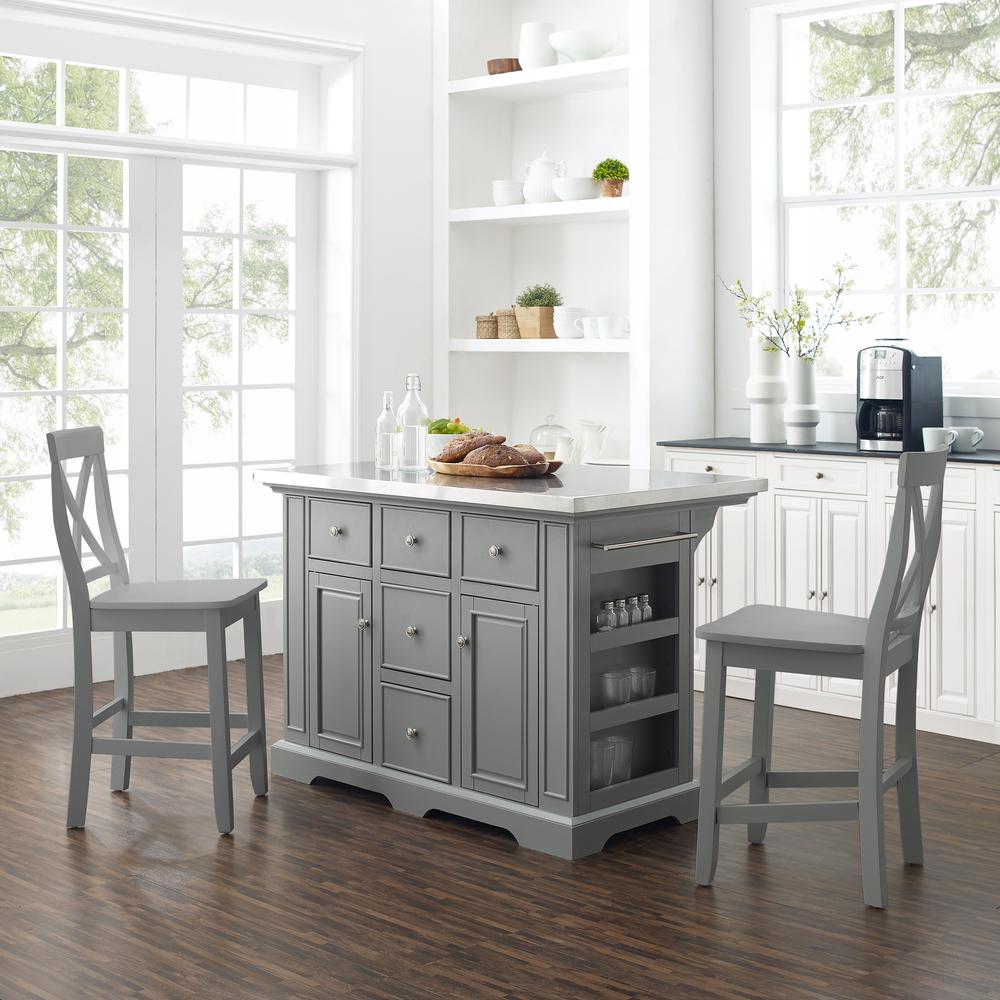 Julia Stainless Steel Top Island W/X-Back Stools. Picture 2