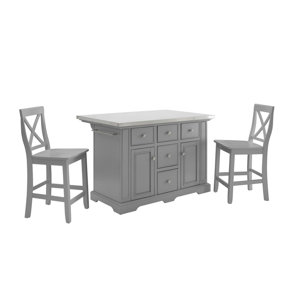 Julia Stainless Steel Top Island W/X-Back Stools. Picture 1