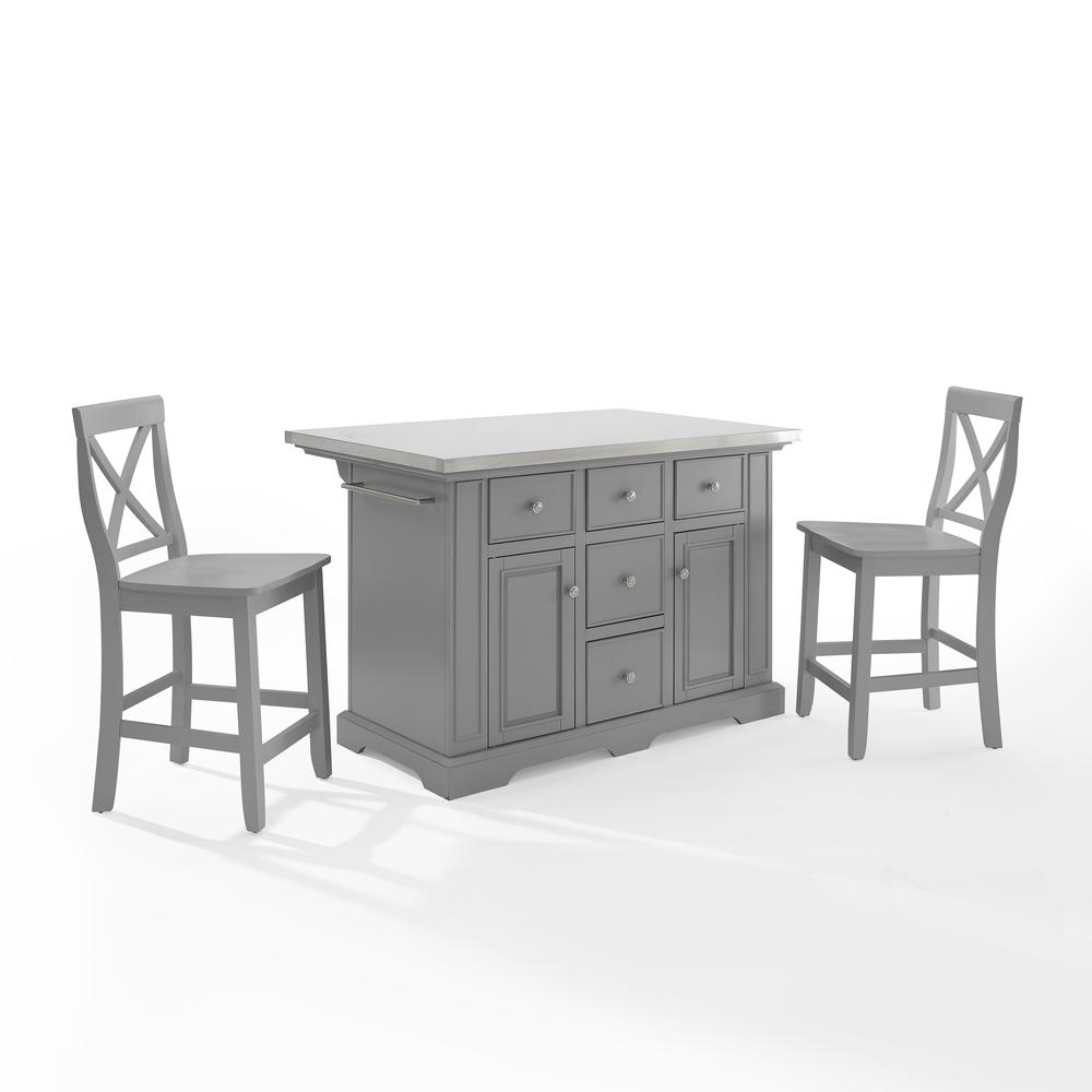 Julia Stainless Steel Top Island W/X-Back Stools. Picture 6