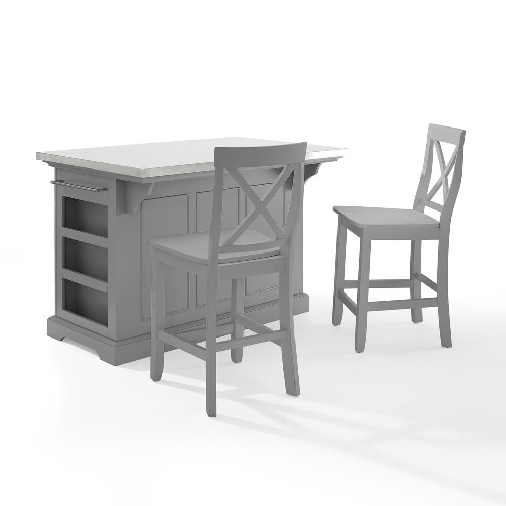 Julia Stainless Steel Top Island W/X-Back Stools. Picture 7