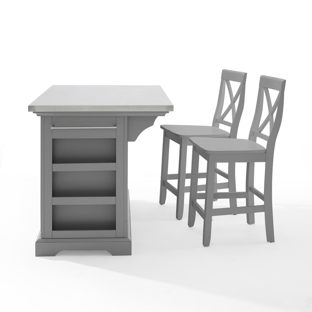 Julia Stainless Steel Top Island W/X-Back Stools. Picture 8