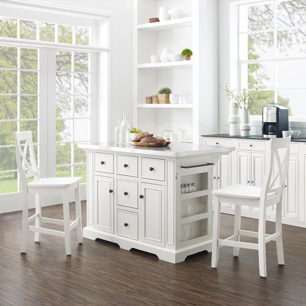 Julia Stainless Steel Top Island W/X-Back Stools. Picture 2