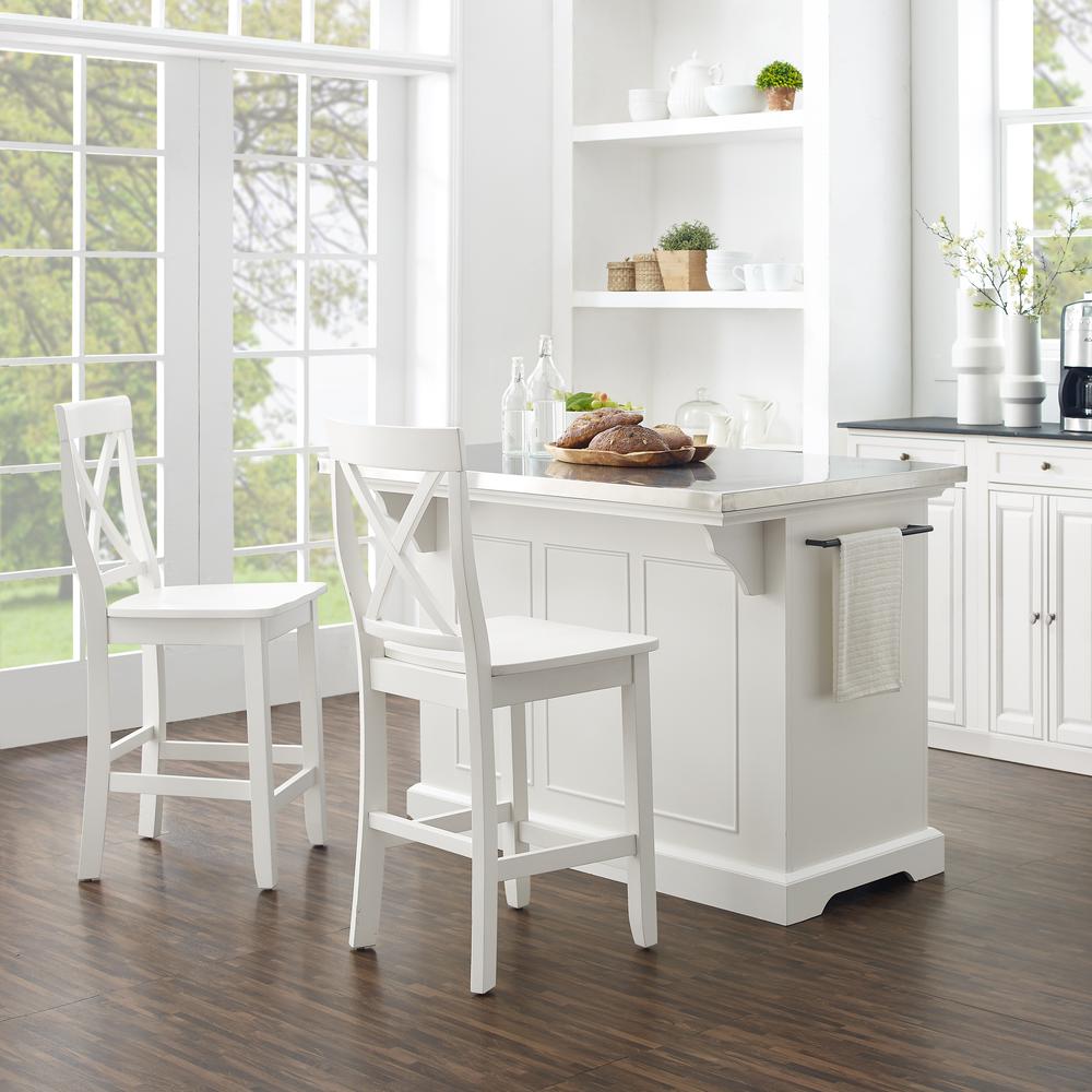 Julia Stainless Steel Top Island W/X-Back Stools. Picture 3