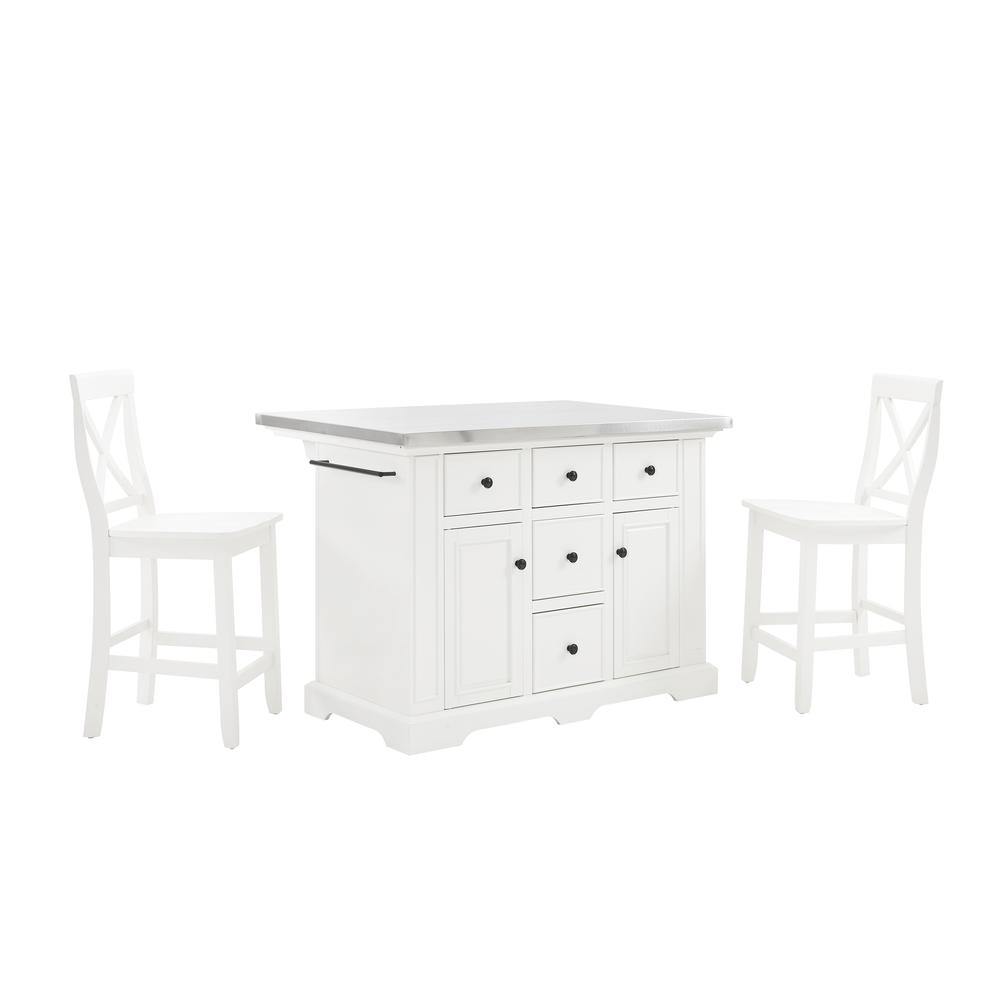 Julia Stainless Steel Top Island W/X-Back Stools. Picture 1
