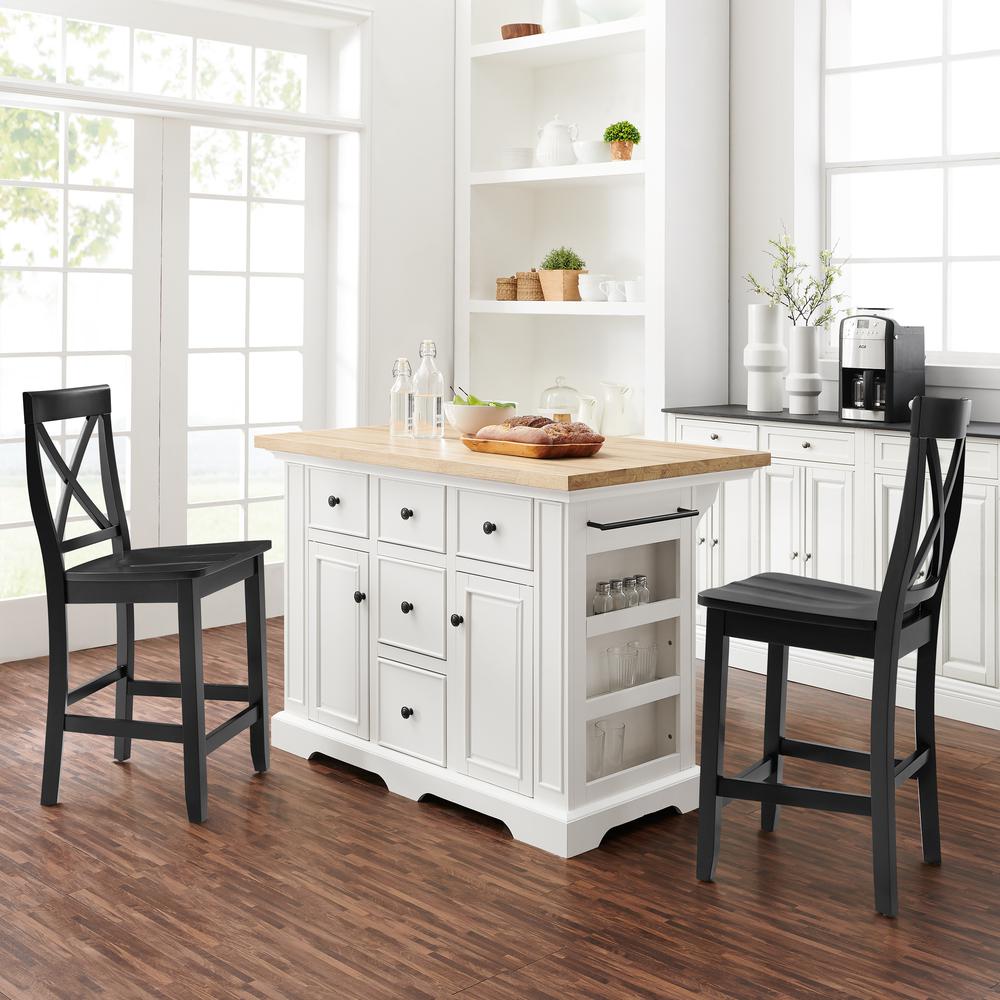 Julia Wood Top Island W/X-Back Stools - Island & 2 Stools. Picture 2