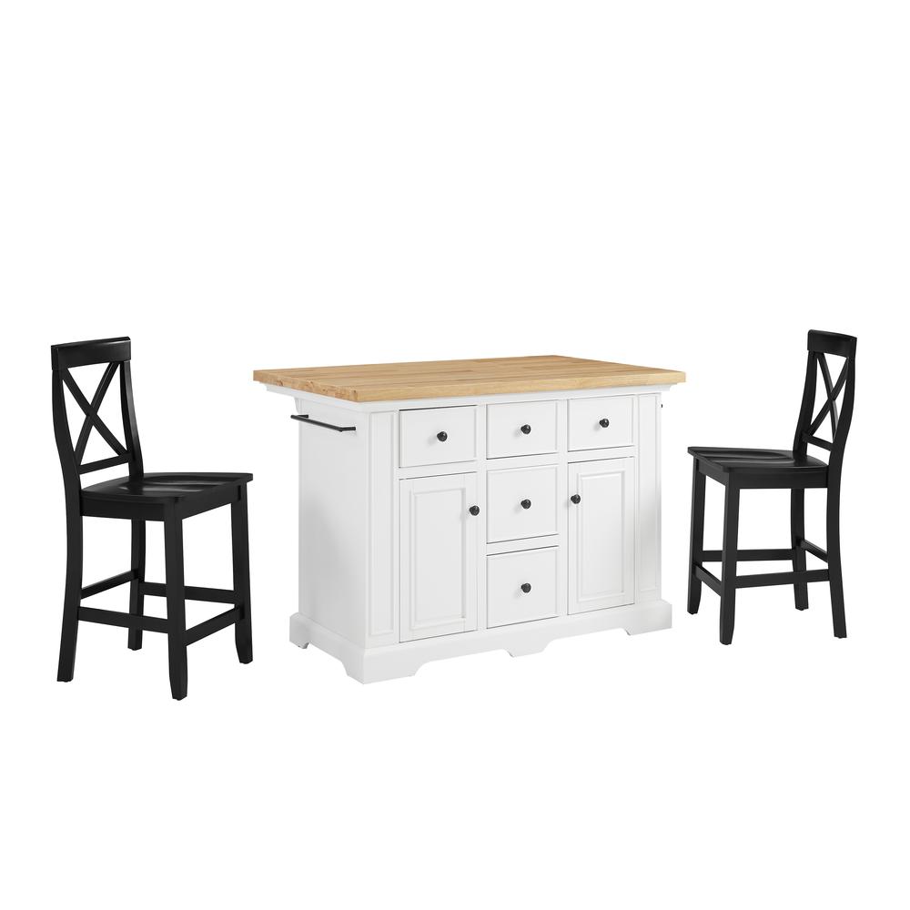Julia Wood Top Island W/X-Back Stools - Island & 2 Stools. Picture 1