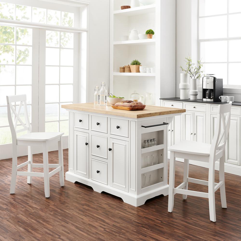 Julia Wood Top Island W/X-Back Stools - Island & 2 Stools. Picture 2