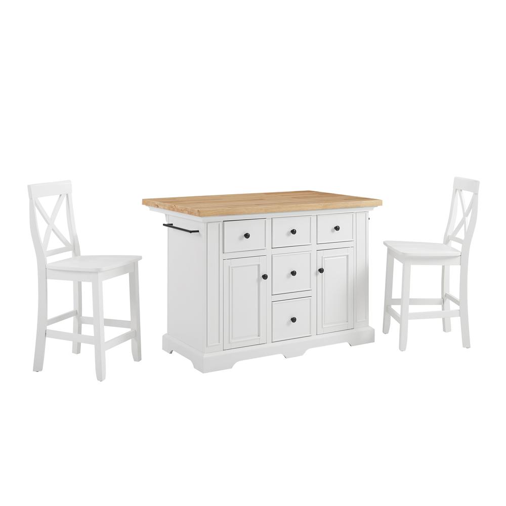 Julia Wood Top Island W/X-Back Stools - Island & 2 Stools. Picture 1