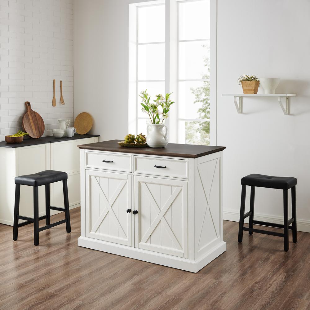 Clifton Kitchen Island W/Uph Saddle Stools - Kitchen Island & 2 Stools. Picture 3