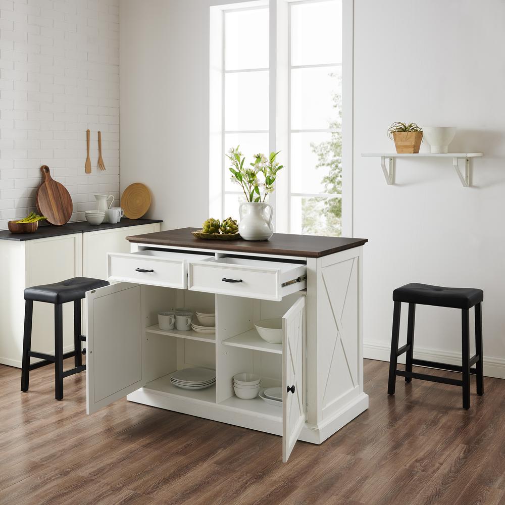 Clifton Kitchen Island W/Uph Saddle Stools - Kitchen Island & 2 Stools. Picture 4