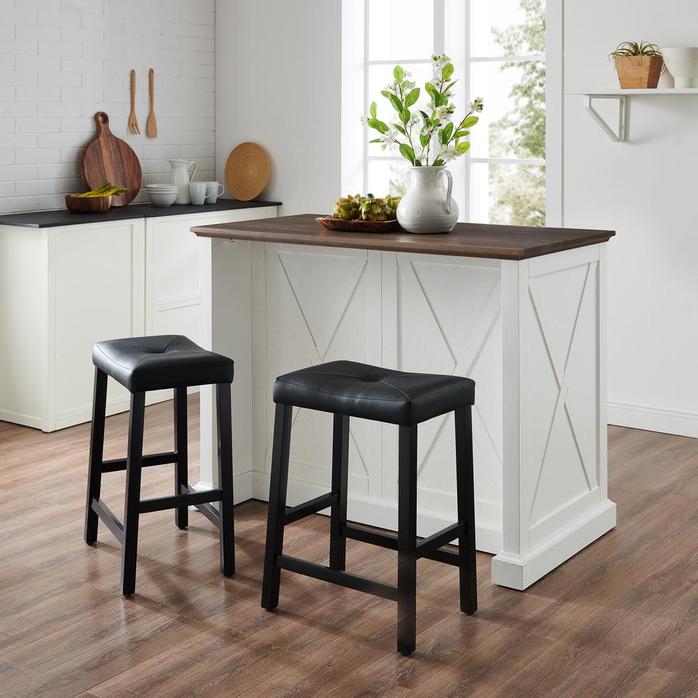 Clifton Kitchen Island W/Uph Saddle Stools - Kitchen Island & 2 Stools. Picture 5