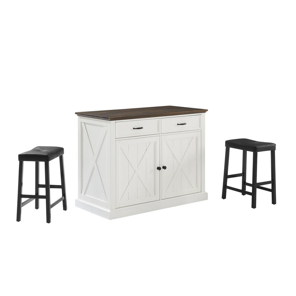 Clifton Kitchen Island W/Uph Saddle Stools - Kitchen Island & 2 Stools. Picture 1