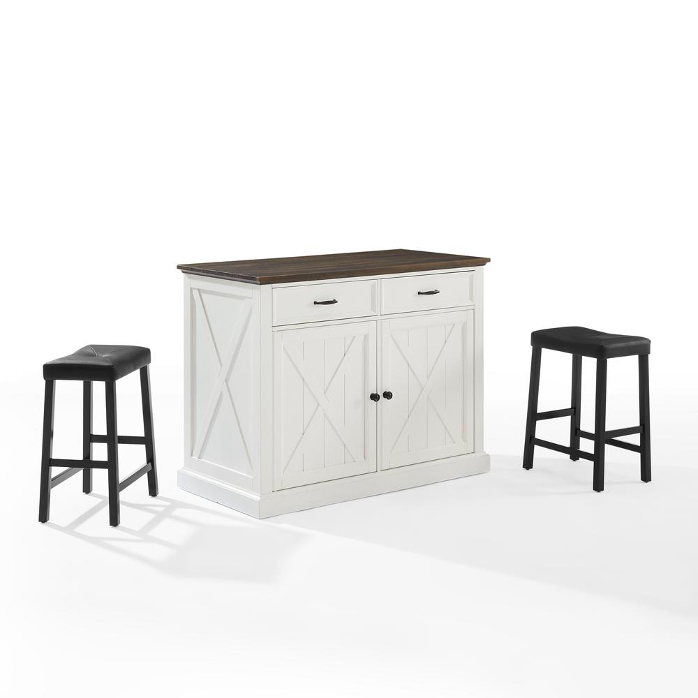 Clifton Kitchen Island W/Uph Saddle Stools - Kitchen Island & 2 Stools. Picture 8