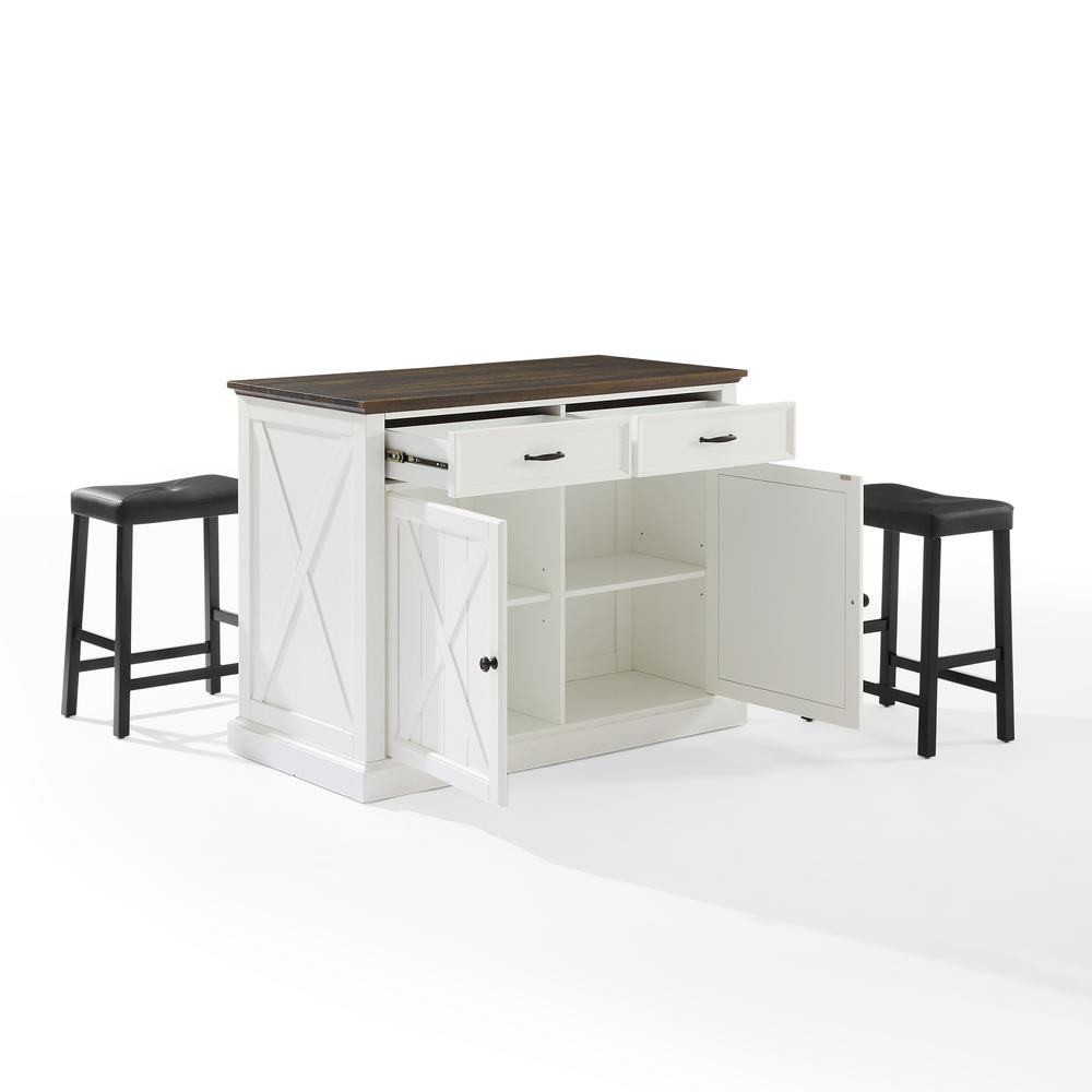Clifton Kitchen Island W/Uph Saddle Stools - Kitchen Island & 2 Stools. Picture 16