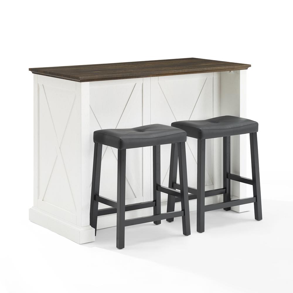 Clifton Kitchen Island W/Uph Saddle Stools - Kitchen Island & 2 Stools. Picture 9