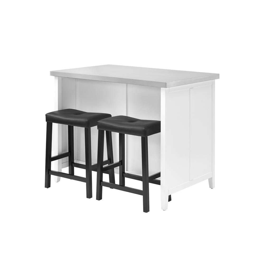 Silvia Stainless Steel Top Island W/Uph Saddle Stools, Kitchen Island & 2 Stools. Picture 6