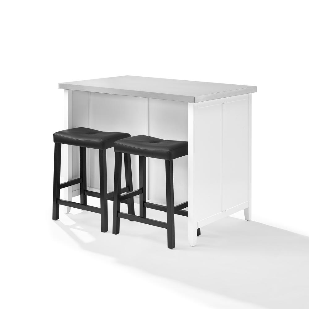 Silvia Stainless Steel Top Island W/Uph Saddle Stools, Kitchen Island & 2 Stools. Picture 15