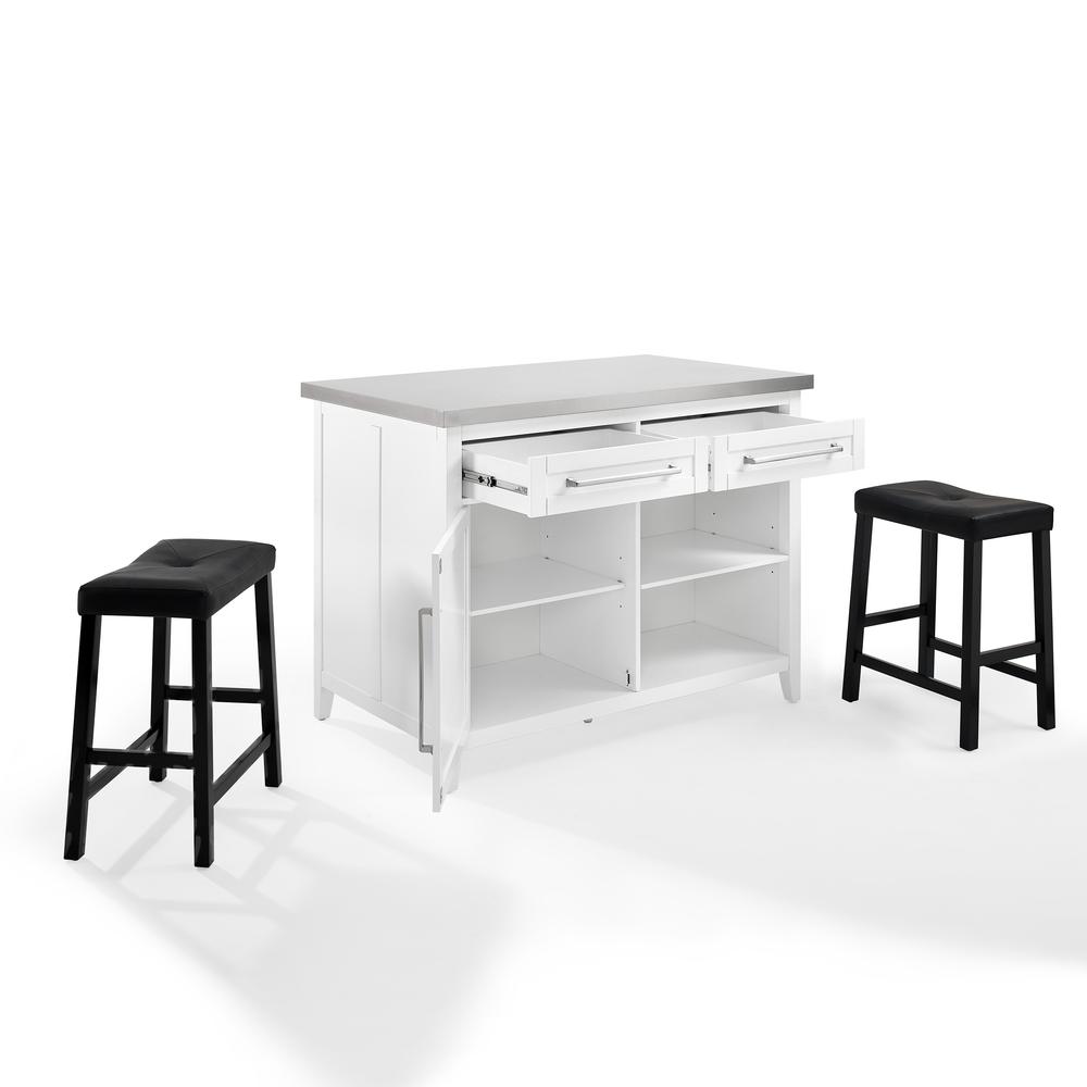 Silvia Stainless Steel Top Island W/Uph Saddle Stools, Kitchen Island & 2 Stools. Picture 16