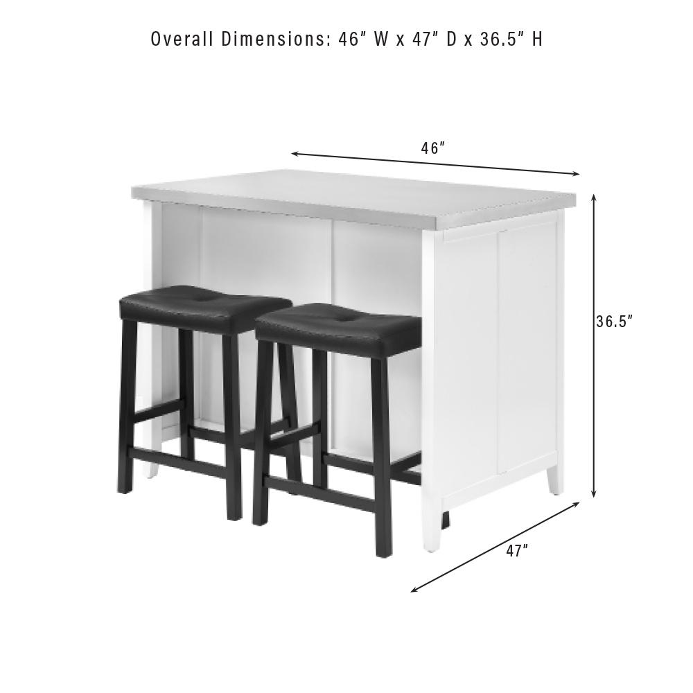 Silvia Stainless Steel Top Island W/Uph Saddle Stools, Kitchen Island & 2 Stools. Picture 2