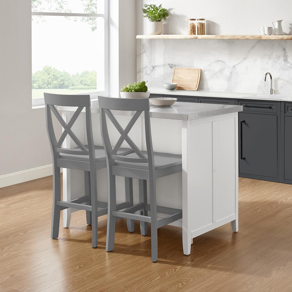 Silvia Stainless Steel Top Kitchen Island W/X-Back Stools. Picture 4