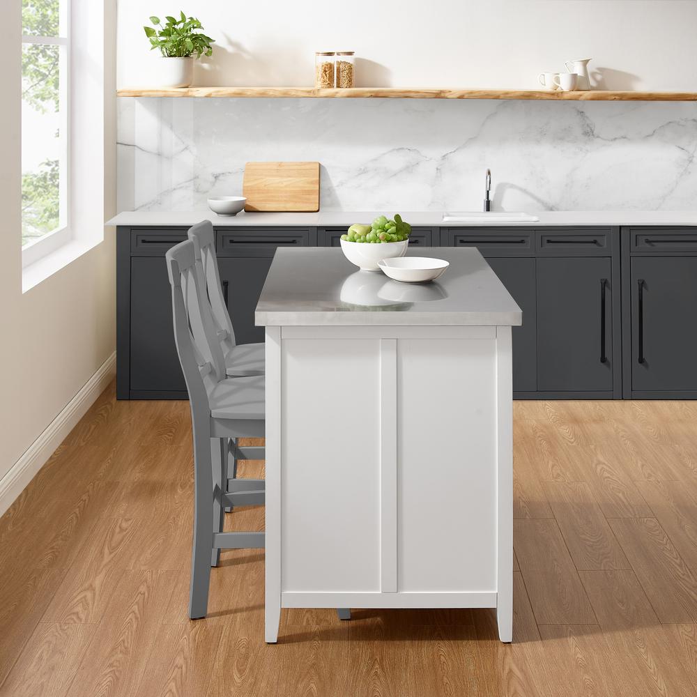 Silvia Stainless Steel Top Kitchen Island W/X-Back Stools. Picture 5