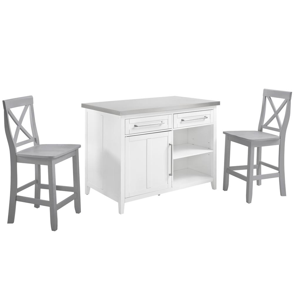 Silvia Stainless Steel Top Kitchen Island W/X-Back Stools. Picture 6