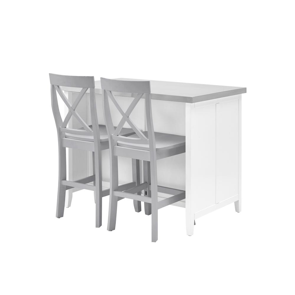 Silvia Stainless Steel Top Kitchen Island W/X-Back Stools. Picture 1