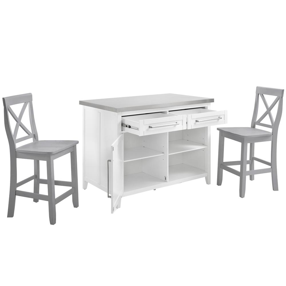 Silvia Stainless Steel Top Kitchen Island W/X-Back Stools. Picture 7