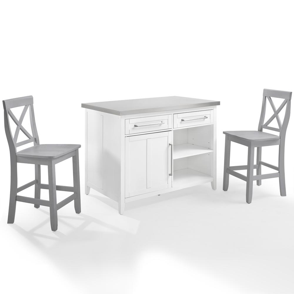 Silvia Stainless Steel Top Kitchen Island W/X-Back Stools. Picture 14