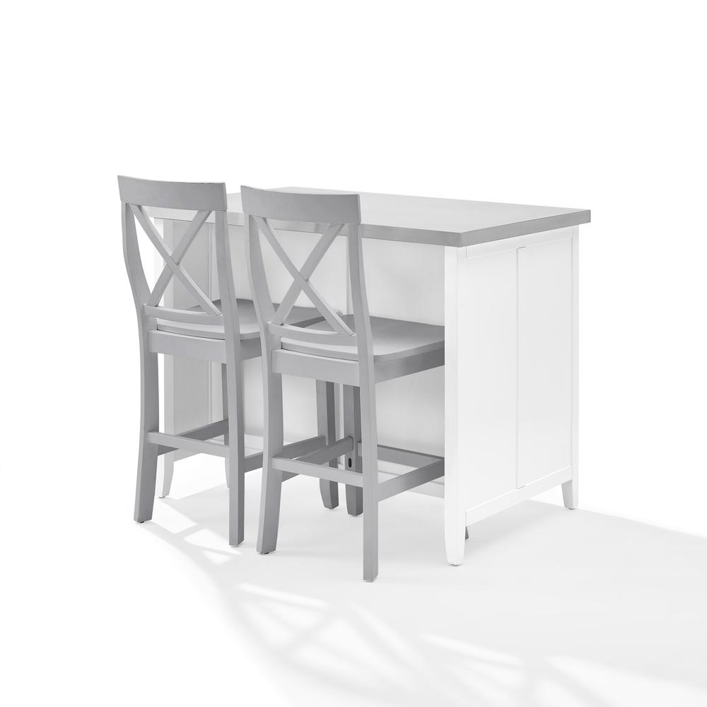 Silvia Stainless Steel Top Kitchen Island W/X-Back Stools. Picture 15