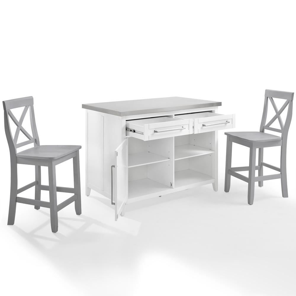Silvia Stainless Steel Top Kitchen Island W/X-Back Stools. Picture 16