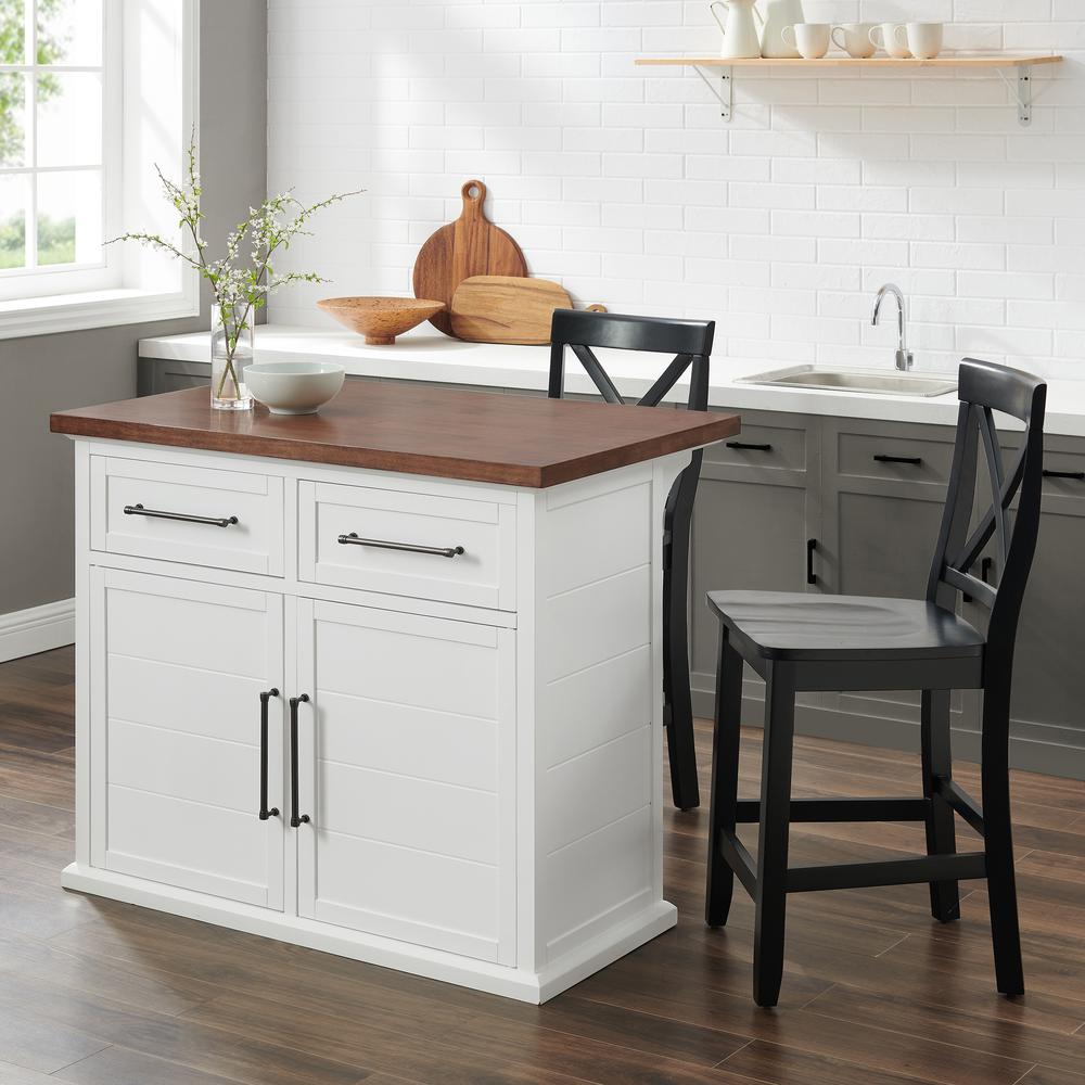 Bartlett Wood Top Kitchen Island W/X-Back Stools - Kitchen Island & 2 Stools. Picture 3