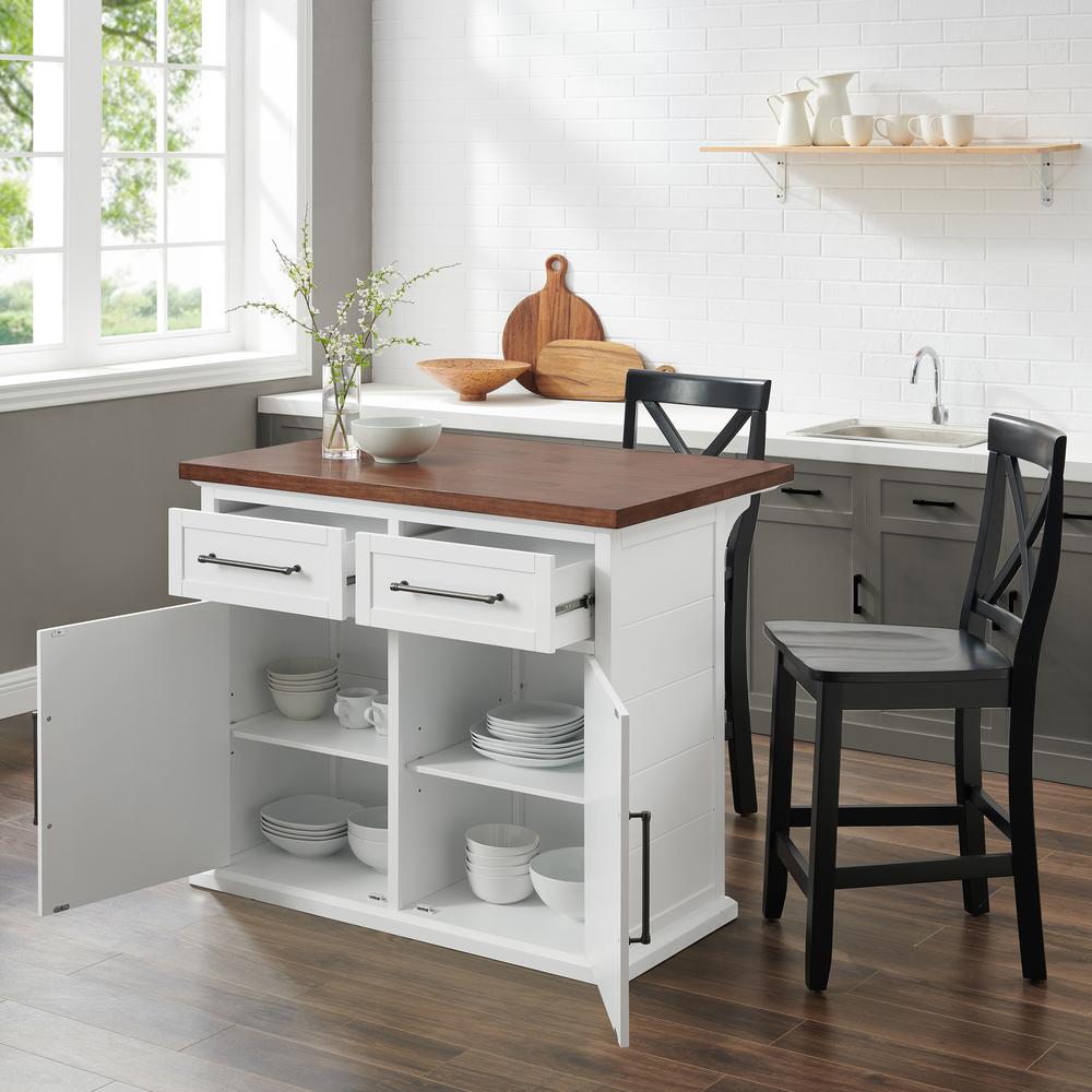 Bartlett Wood Top Kitchen Island W/X-Back Stools - Kitchen Island & 2 Stools. Picture 4
