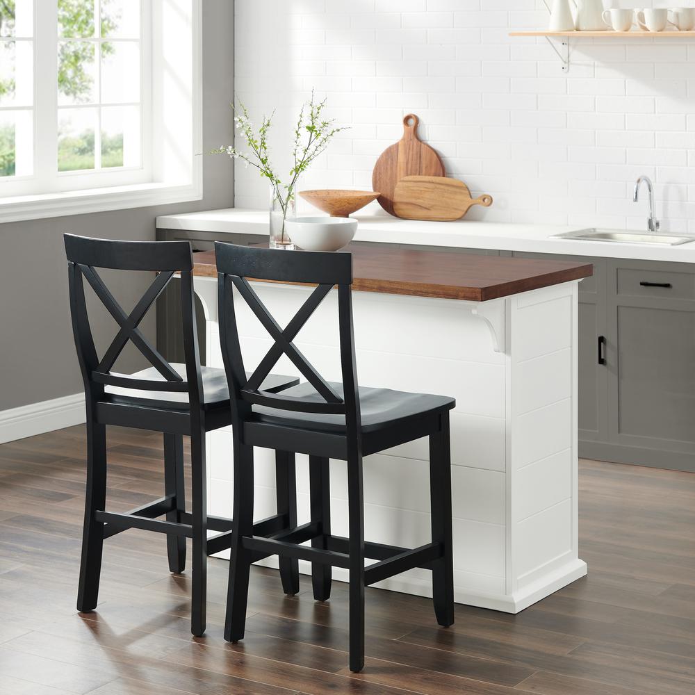 Bartlett Wood Top Kitchen Island W/X-Back Stools - Kitchen Island & 2 Stools. Picture 5