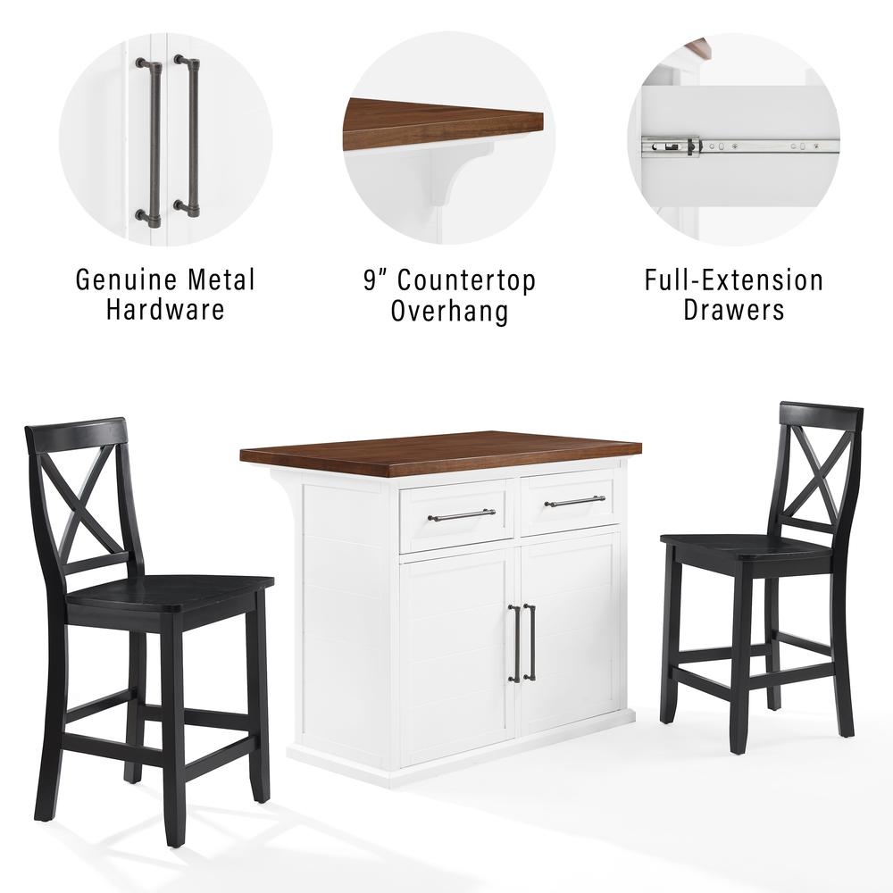 Bartlett Wood Top Kitchen Island W/X-Back Stools - Kitchen Island & 2 Stools. Picture 8