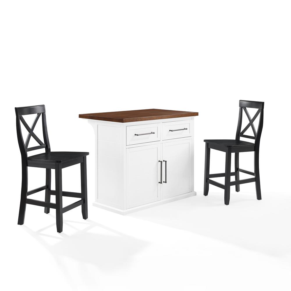 Bartlett Wood Top Kitchen Island W/X-Back Stools - Kitchen Island & 2 Stools. Picture 1