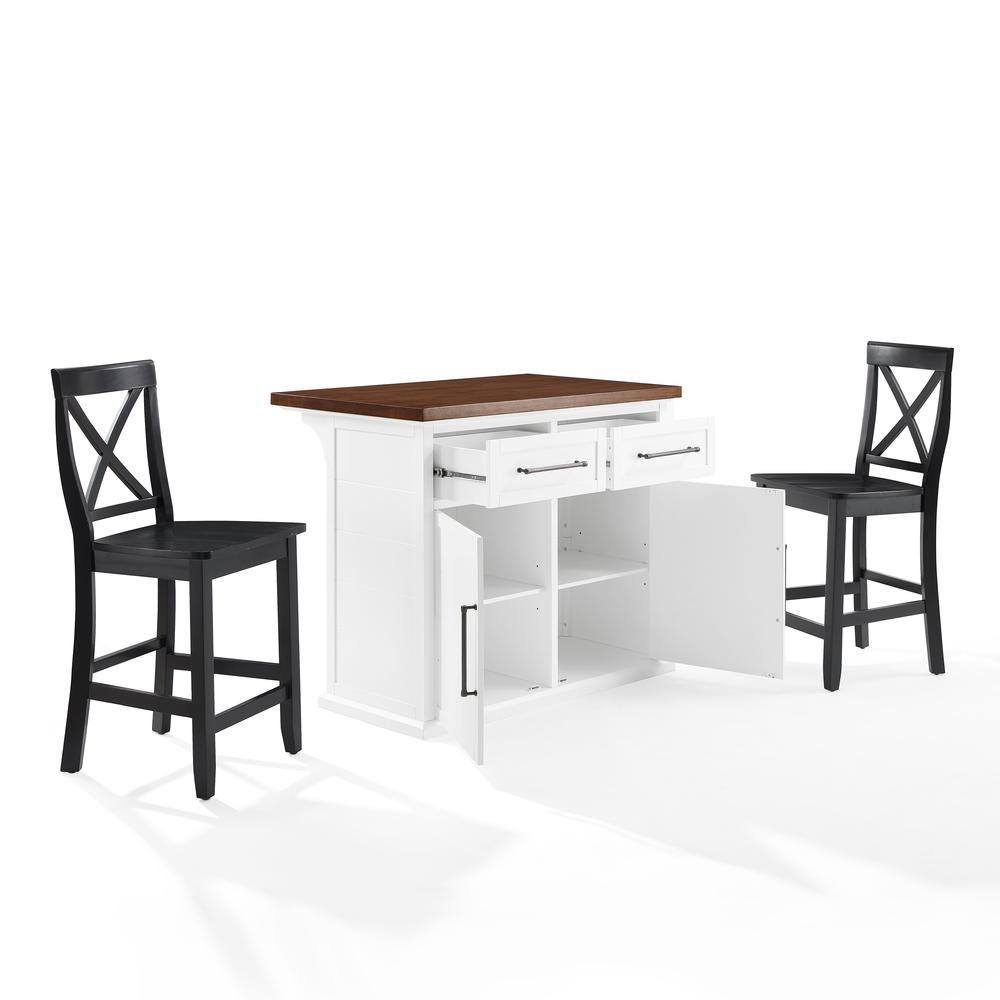 Bartlett Wood Top Kitchen Island W/X-Back Stools - Kitchen Island & 2 Stools. Picture 11
