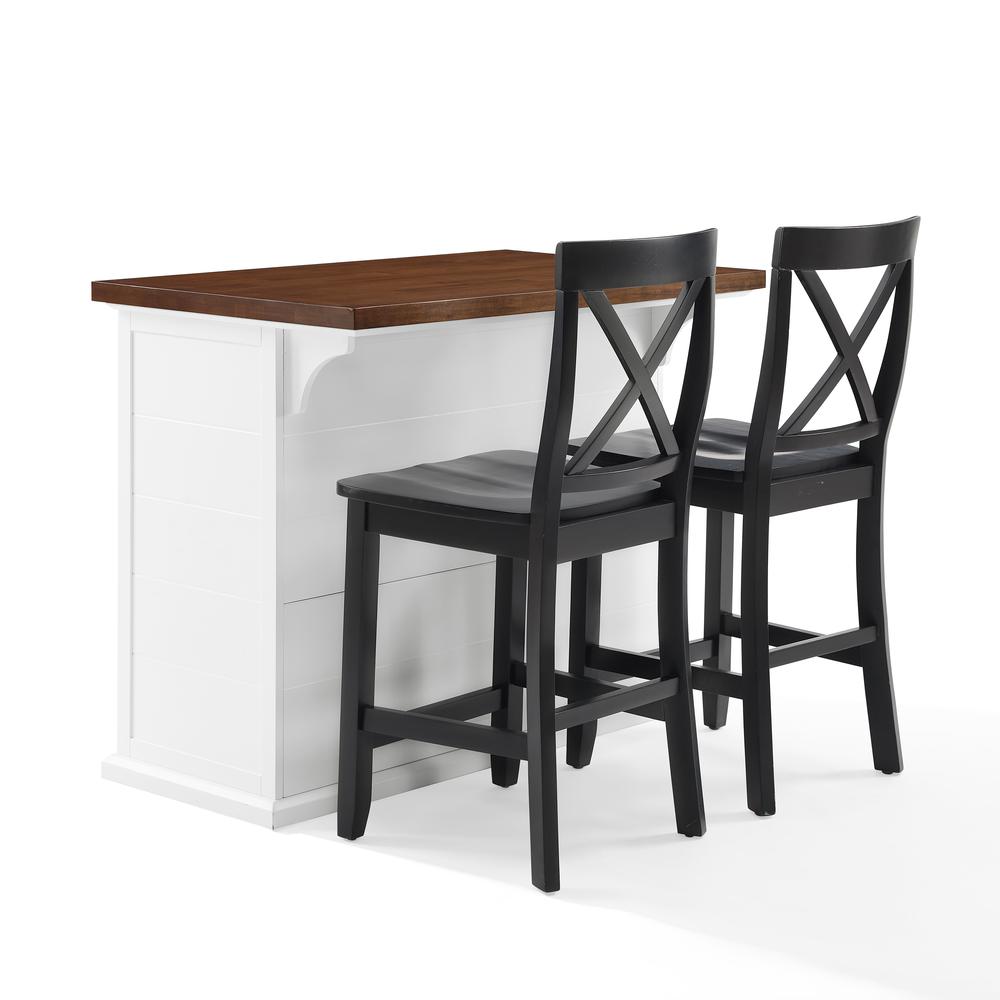 Bartlett Wood Top Kitchen Island W/X-Back Stools - Kitchen Island & 2 Stools. Picture 12