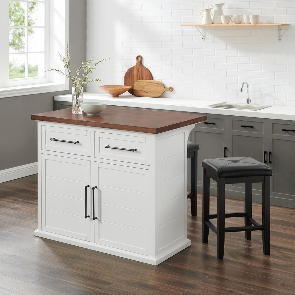 Bartlett Wood Top Kitchen Island W/Uph Square Stools - Kitchen Island & 2 Stools. Picture 3