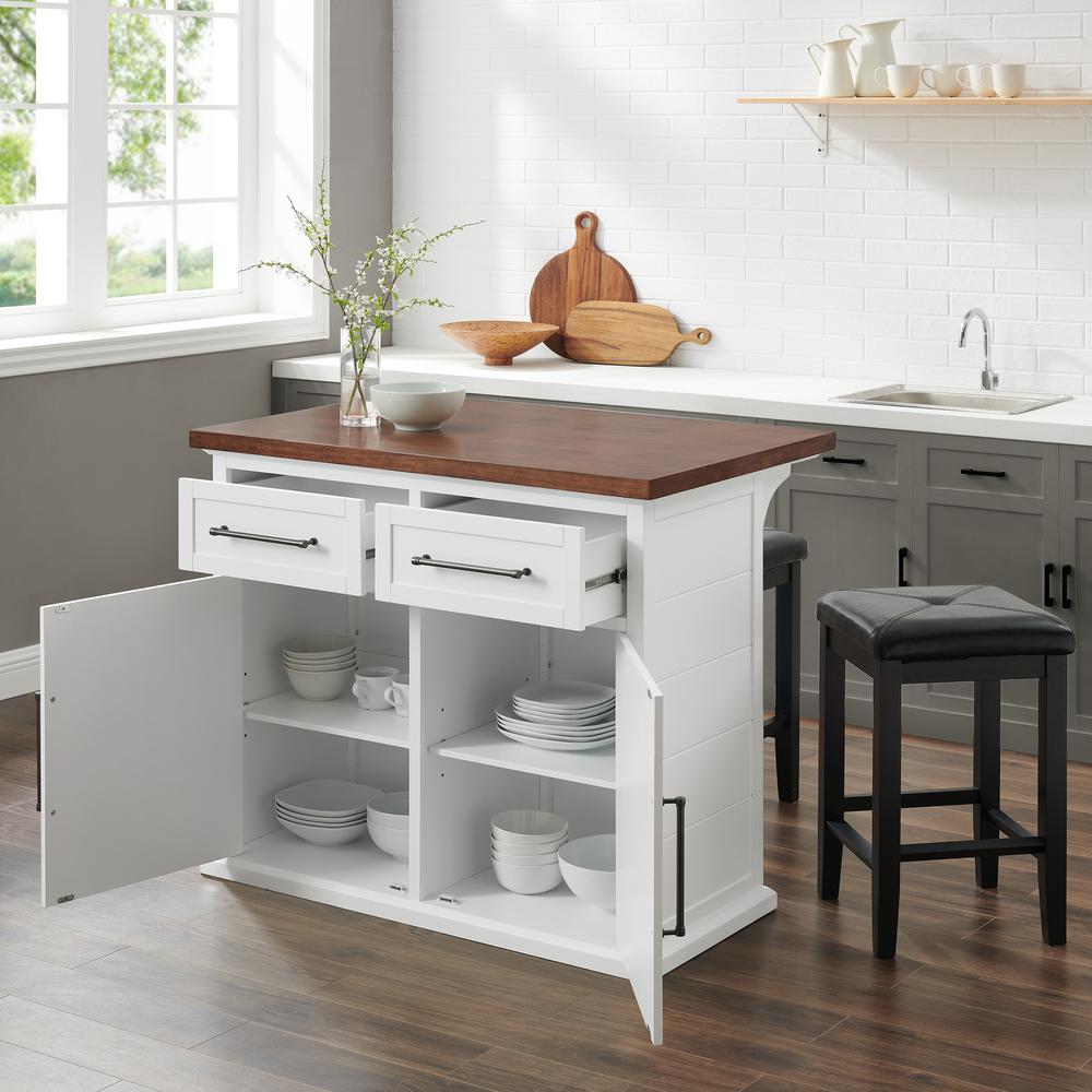 Bartlett Wood Top Kitchen Island W/Uph Square Stools - Kitchen Island & 2 Stools. Picture 4
