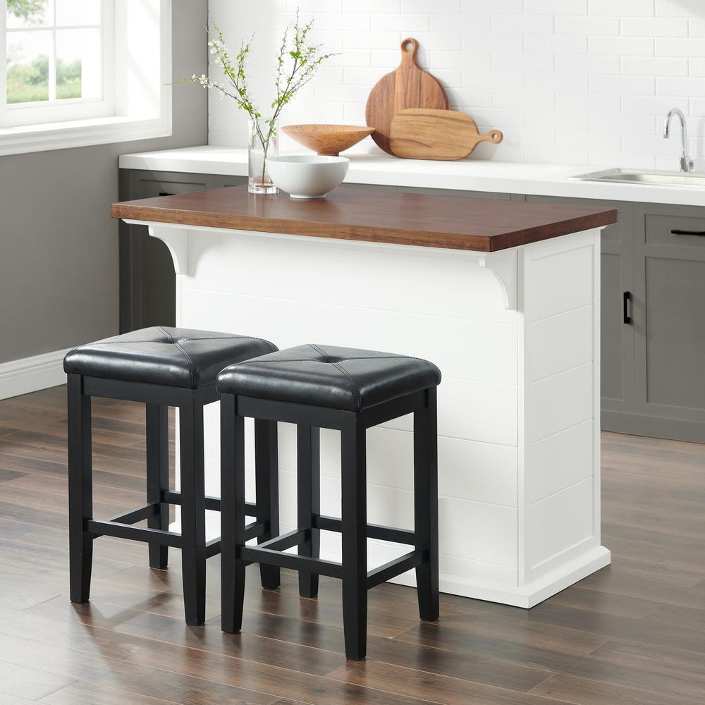 Bartlett Wood Top Kitchen Island W/Uph Square Stools - Kitchen Island & 2 Stools. Picture 5